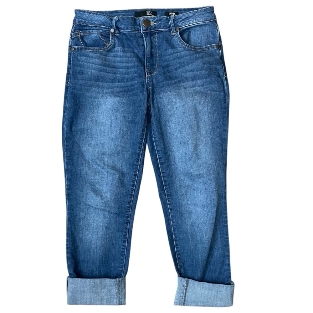 1822 Denim‎ Cropped Blue Boyfriend Jeans Rolled Hem Coastal Vacation Summer